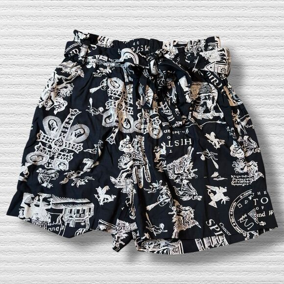 Disturbia Pants - Disturbia Heresy Paperbag Shorts Witchcraft Print Size 2 NWT Black